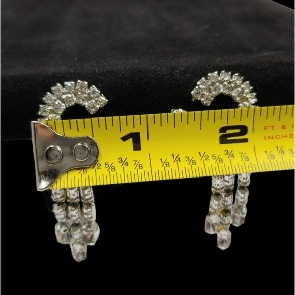 Vintage Clip Rhinestone Earrings Signed Weiss Chandelier Dangle Prom Wedding - Picture 7 of 7